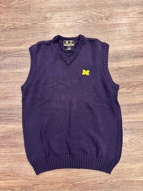 Vintage Michigan Wolverines Sweater Vest XL Navy Cotton V-Neck Golf